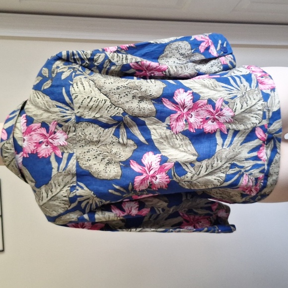 Chico's Hawaiian Floral Linen Jacket Blue Green Pink Size M - Picture 4 of 9